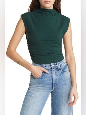 Reformation  Lindy Cropped Ruched Stretch Organic Cotton-Blend Top , sz : med